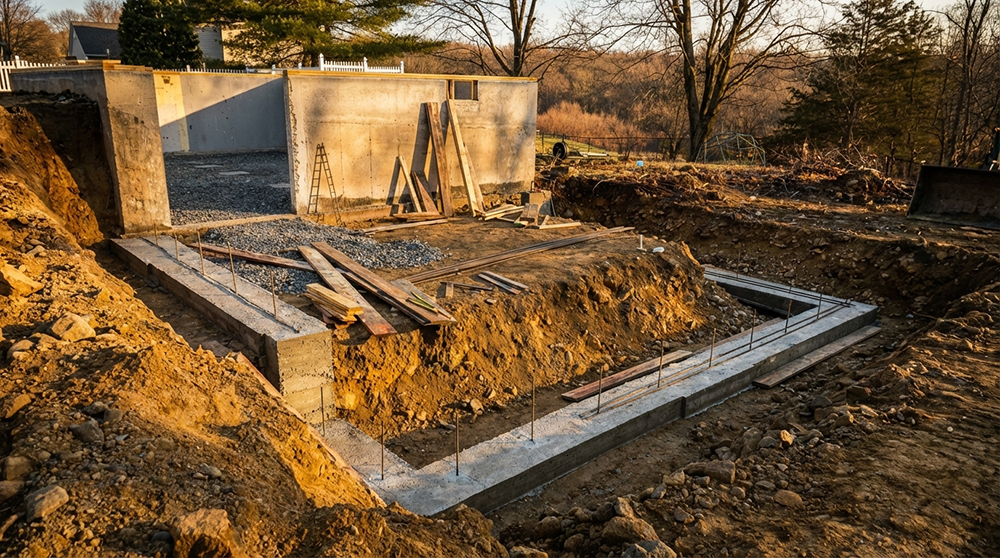 Deep foundation excavation for basement construction
