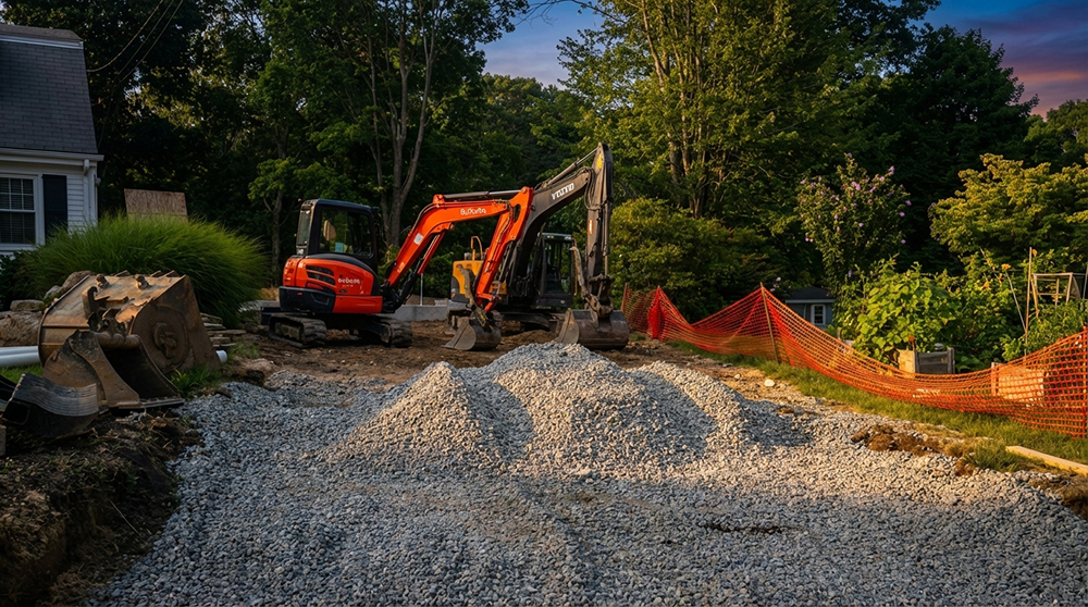 Excavation site work services on a construction lot