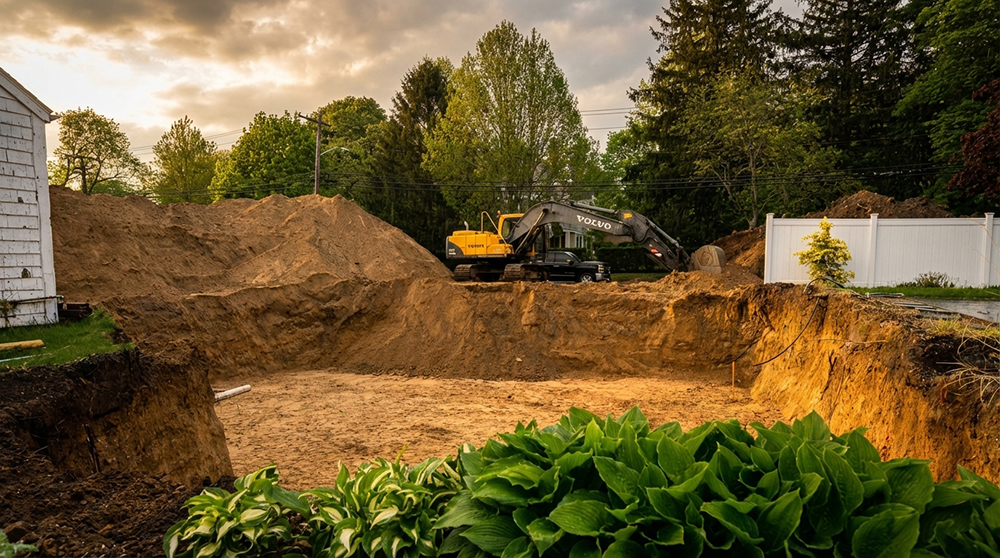 Heavy equipment performing site work and grading