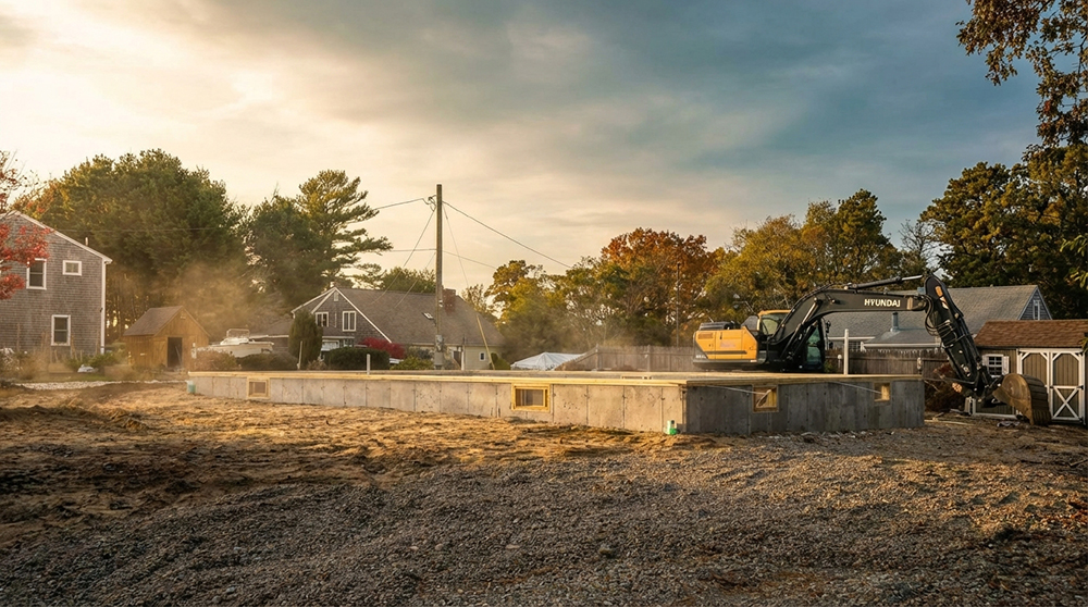 Home foundation excavation with site grading